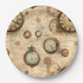 Assiettes En Carton Grunge Rustic Steampunk Horloge (6) (Devant)