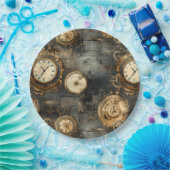 Assiettes En Carton Grunge Rustic Steampunk Horloge (8) (Fête)
