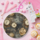 Assiettes En Carton Grunge Rustic Steampunk Horloge (8) (Fête)
