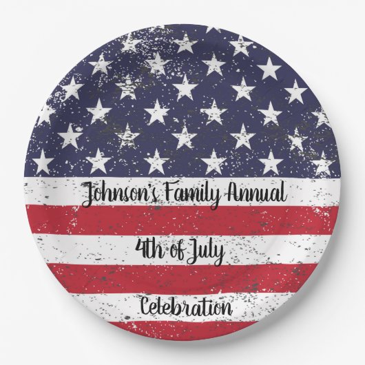 Assiettes En Carton Grunge Stars and Stripes (Devant)