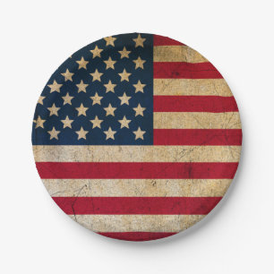 Assiettes En Carton Grunge Texture Vintage American Flag Rouge et Bleu