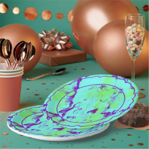 Assiettes En Carton Grungy-Painted-Florals-Plaid-14-Scallop-