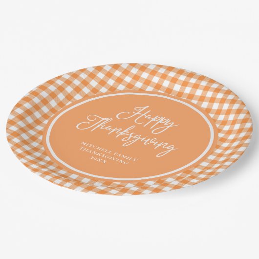 Assiettes En Carton Guingan orange du bon thanksgiving | (Angle)