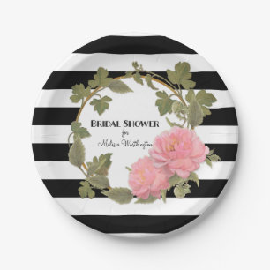 Assiettes En Carton Guirlande de pivoine barrée par noir de décor de