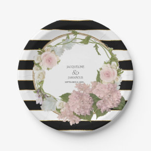 Assiettes En Carton Guirlande florale d'hortensia rayé large peinte à