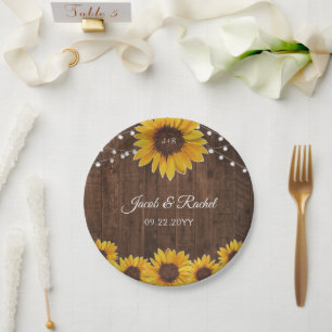 Assiettes En Carton Guirlande Lumineuse de Tournesols Rustiques pour M