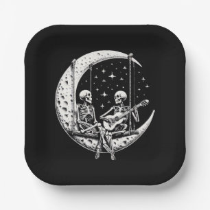 Assiettes En Carton Guitare de lune de couple de squelettes