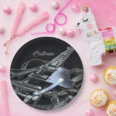 Assiettes En Carton Guitare électrique de gris argenté (Fête)