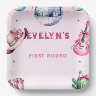 Assiettes En Carton Guitare rose Cowboy Party Cactus Anniversaire