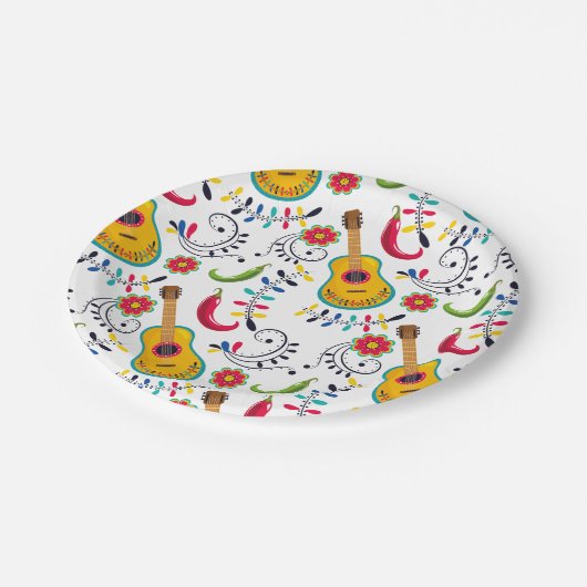 Assiettes En Carton Guitares Motifs d'art populaire mexicain (Angle)