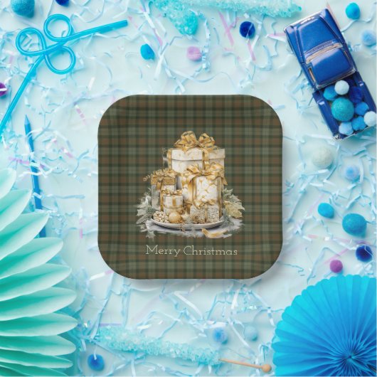 Assiettes En Carton Gunn Weathered Tartan Christmas  Paper Plates (Fête)
