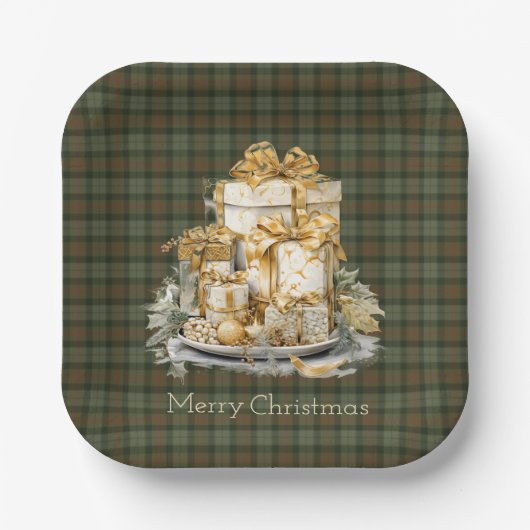 Assiettes En Carton Gunn Weathered Tartan Christmas  Paper Plates (Recto)