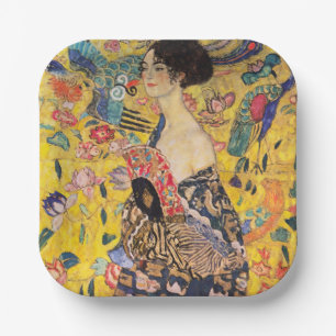 Assiettes En Carton Gustav Klimt - Dame avec ventilateur