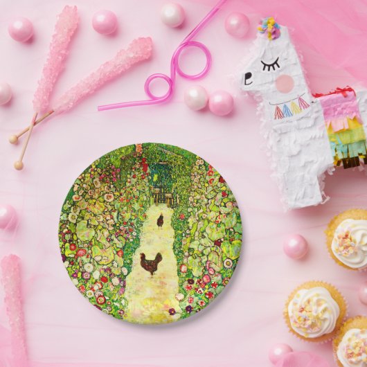 Assiettes En Carton Gustav Klimt Garden with Chickens (Fête)