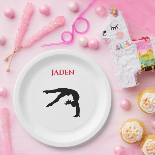 Assiettes En Carton Gymnastics paper plates with personalized name. (Fête)
