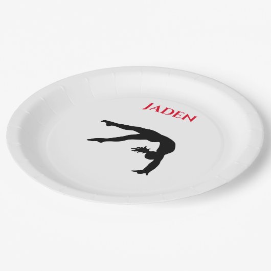 Assiettes En Carton Gymnastics paper plates with personalized name. (Angle)