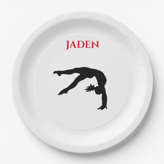 Assiettes En Carton Gymnastics paper plates with personalized name. (Devant)