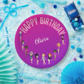 Assiettes En Carton Gymnastique Amis "Joyeux Anniversaire" Rose violet (Fête)