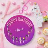 Assiettes En Carton Gymnastique Amis "Joyeux Anniversaire" Rose violet (Fête)