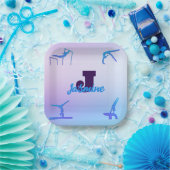 Assiettes En Carton Gymnastique féminine Monogramme bleu violet person (Fête)