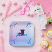 Assiettes En Carton Gymnastique féminine Monogramme bleu violet person (Fête)