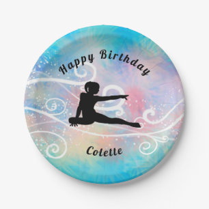 Assiettes En Carton Gymnastique Joyeux Anniversaire Personnalisé Swirl