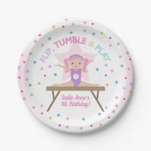 Assiettes En Carton Gymnastique Jump rose cheveux fête d'anniversaire