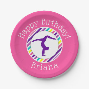 Assiettes En Carton Gymnastique Party Fille rose