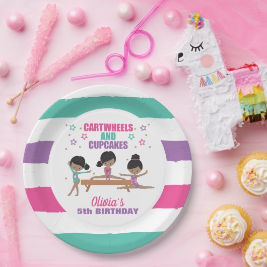 Assiettes En Carton Gymnastique rose violet turquoise fille Anniversai (Fête)