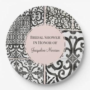 Assiettes En Carton Hacienda Carrelage Motif Noir Blanc Noir Blush Bri