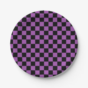 Assiettes En Carton Halloween À damiers violet et noir Motif chèque