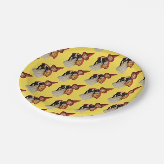 Assiettes En Carton Halloween à l'ancienne, sorcière fille avec chat n (Angle)