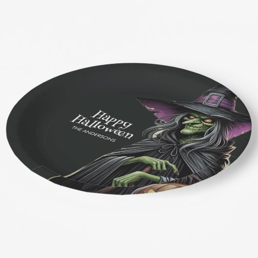 Assiettes En Carton Halloween à thème de sorcière effrayant (Angle)