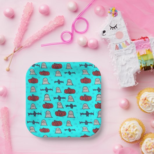 Assiettes En Carton Halloween amusant Imprimer en bleu (Fête)