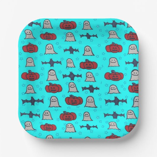 Assiettes En Carton Halloween amusant Imprimer en bleu (Recto)