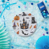 Assiettes En Carton Halloween Aquarelle citrouille crâne chat chat Mot (Fête)