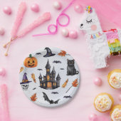 Assiettes En Carton Halloween Aquarelle citrouille crâne chat chat Mot (Fête)