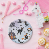 Assiettes En Carton Halloween Aquarelle Crow Witch Motif crâne de chat (Fête)