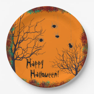Assiettes En Carton Halloween Arbres Éffrayants Les araignées tombent 