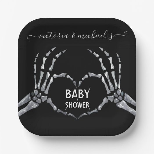 Assiettes En Carton Halloween Baby shower Squelette Mains Coeur (Recto)