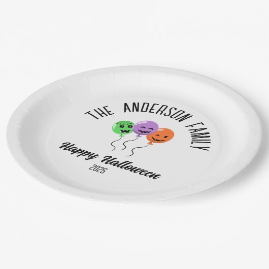 Assiettes En Carton Halloween Balloons Citrouilles effrayants Nom pers (Angle)