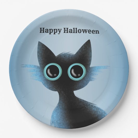 Assiettes En Carton Halloween Big Eyes Black Blue Evil Chat (Devant)