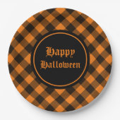 Assiettes En Carton Halloween Black Orange En vichy Check Motif (Devant)