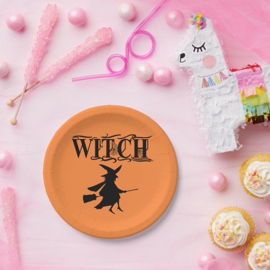 Assiettes En Carton Halloween Black Wicked Flying Witch (Fête)