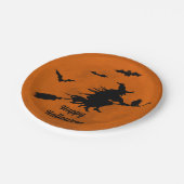 Assiettes En Carton Halloween Black Wicked Witch Flying Orange Moon (Angle)