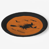 Assiettes En Carton Halloween Black Wicked Witch Flying Orange Moon (Angle)
