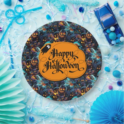 Assiettes En Carton Halloween bleu (Fête)