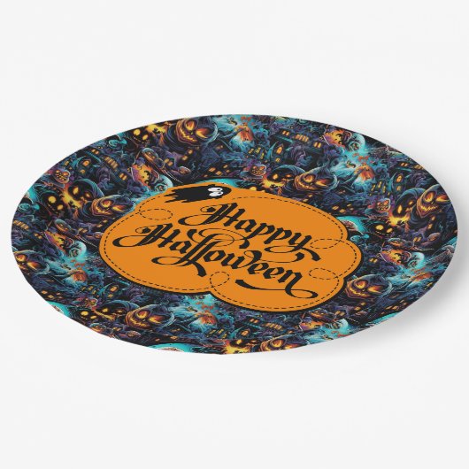 Assiettes En Carton Halloween bleu (Angle)