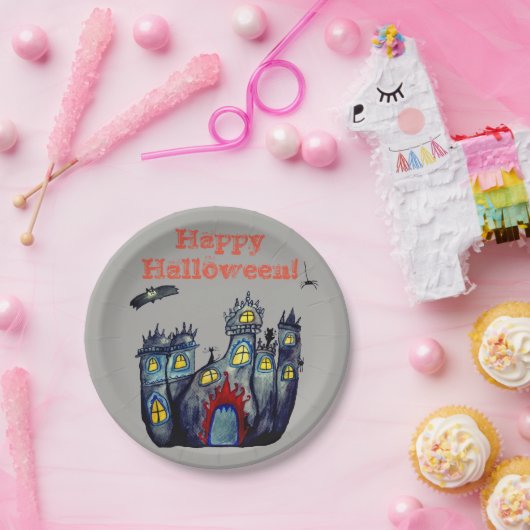 Assiettes En Carton Halloween Castle Happy Halloween Plaques de papier (Fête)