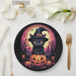 Assiettes En Carton Halloween CAT noir avec Citrouille et CASQUETTE de